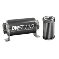 Deatschwerks Stainless Steel 40 Micron In-Line Fuel Filter Element w/110mm Housing kit (8AN)