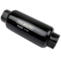 Proflow Fuel Filter Inline Mount 100 Microns Billet Aluminium Black Anodised 140mm length -10 AN Inlet/Outlet