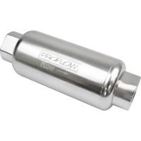 Proflow Fuel Filter Inline Mount 100 Microns Billet Aluminium Silver Anodised 140mm length -10 AN Inlet/Outlet