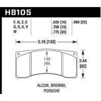 Hawk Performance HP+ Front Brake Pads for Alcon CAR49 TA4/CRB332/CRB343 16mm (4-Piston) HB105N.620