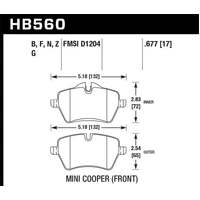 Hawk Performance HP+ Front Brake Pads for Mini Cooper S JCW R53/Cooper S R56/R57/R58/R59/R60 HB560N.677