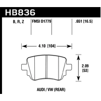 Hawk Performance HPS 5.0 Rear Brake Pads for VW Golf Mk7 HB836B.651