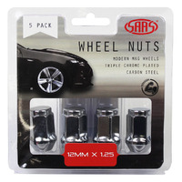 Wheel Nuts Flat Head Bulge 12 x 1.25 Chr 35mm 5Pk