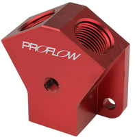 Proflow Billet AN Fuel Block -08AN In -08AN Out w/1/8in. NPT Port Red