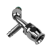 Proflow Hose End Air Conditioning 304 Stainless 45 Degree Female O-Ring Pilot -06AN W/Charge Port Chrome