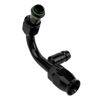 Proflow Hose End Air Conditioning 304 Stainless 135 Degree Female O-Ring Pilot -08AN W/Charge Port Black
