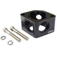 Proflow Water Neck Spacer 2 Billet Aluminium Black 2 x AN16 outlets 2 x 1/8in. NTP Ports For Chevrolet