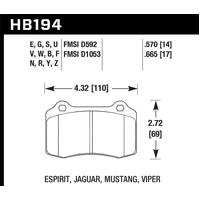 Hawk Performance HPS 5.0 Rear Brake Pads for Commodore SS-V VF/Camaro/XR6/XR8/300C SRT8/Grand Cherokee Jeep SRT8 (Brembo) HB194B.570