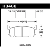 Hawk Performance HPS 5.0 Rear Brake Pads for Mazda MX-5 NB 98-05 HB468B.492