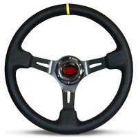 Steering Wheel Leather 14" ADR Deep Dish Black Slotted + Indicator
