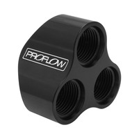 Proflow 3-Port Distribution Block Adaptor Fuel Log 3x AN8 ORB to 1x AN10 ORB Billet Black