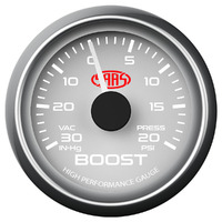 Boost Gauge 30inHg-20psi 52mm White Muscle Series