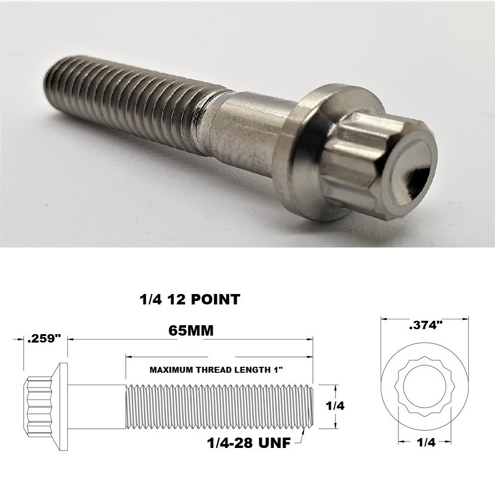 RACEBOLTS Titanium 12-Point Bolt – 3/8" UNC X 1.5" Long, Grade 5 6AL-4V