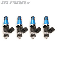ID1300-XDS Injectors Set of 4, 60mm Length, 11mm Blue Adaptor Top, Denso Lower Cushion - Mitsubishi Evo 4-9/Toyota 4AGE/Celica 1ZZ-FE
