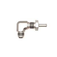 Deatschwerks 90 Deg 8AN Male Flare to 5/16" Male Barb Bulkhead Adapter w/Nut