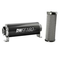 Deatschwerks Stainless Steel 100 Micron In-Line Fuel Filter Element w/160mm Housing kit (8AN)