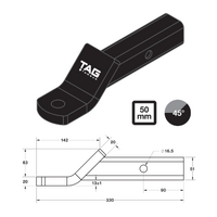 TAG Tow Ball Mount-208mm Long, 45° Face, 50mm Square Hitch