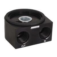 Moroso Universal Oil Cooler/Filter Adapter, 13/16-16 thread and 2-5/8 O-ring Fits: Chevy, LS1 through 2006 Small Block