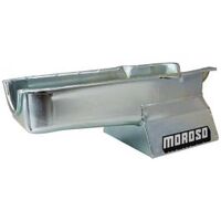 MOROSO OIL PAN, SBC 86-UP WITH 1 PIECE SEAL PASSENGER SIDE DIP STICK, 8.25 IN. DEEP T-SUMP