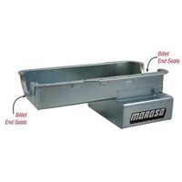 MOROSO OIL PAN, FORD 289-302, ROAD RACE BAFFLED, BILLET END SEALS, FRONT SUMP, 8 INCH DEEP