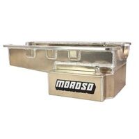 MOROSO OIL PAN, FORD 289-302, ROAD RACE BAFFLED, BILLET END SEALS, FRONT SUMP, ALUMINUM, 8 INCH DEEP