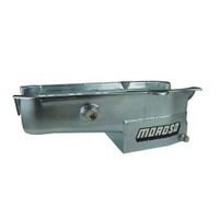 MOROSO OIL PAN, SBC 86-UP WITH 1 PIECE SEAL PASSENGER SIDE DIP STICK, CIRCLE TRACK, INSPECTION BUNG, 7.5 IN. DEEP