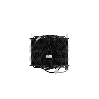 PWR Trans Oil Cooler - 280 x 200 x 19mm (3/8" Hose Barb) suits 9" SPAL Fan, Temp Switch Boss