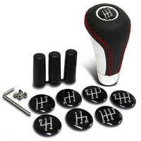 Leather Gear Knob Red Stitched Aluminium Insert With 8 Shift Patterns