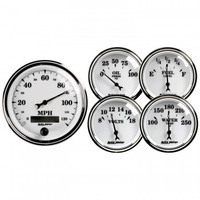 AUTOMETER 5 PC GAUGE KIT,3-3/8" & 2-1/16",ELECTRIC SPEEDOMETER,OLD TYME WHITE II # 1200