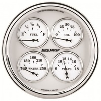 AUTOMETER GAUGE 5" QUAD GAUGE,100 PSI/100-250F/8-18V/240-33 ?,OLD-TYME WHITE II # 1210