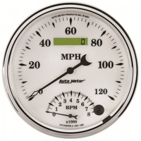 GAUGE 5" TACHOMETER/SPEEDOMETER COMBO,8K RPM/120 MPH,ELECTRIC,OLD-TYME WHITE II # 1290