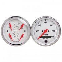 AUTOMETER 2 PC GAUGE KIT,3-3/8" QUAD & SPEEDO,ELECTRIC,240-33 ?,ARCTIC WHITE # 1308