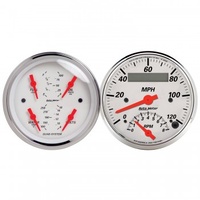 AUTOMETER 2 PC GAUGE KIT,3-3/8" QUAD& TACH/SPEEDO,ELECTRIC,240-33 ?,ARCTIC WHITE # 1309