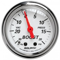 AUTOMETER GAUGE 2-1/16" BOOST/VACUUM,30 IN. HG/ 20 PSI,MECHANICAL,ARCTIC WHITE # 1372