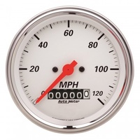 AUTOMETER GAUGE 3-3/8" SPEEDOMETER,0-120 MPH,ELECTRIC W/ BARREL ODO,ARCTIC WHITE # 1379