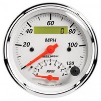 GAUGE 3-3/8" TACHOMETER/SPEEDOMETER COMBO,8K RPM/120 MPH,ELECTRIC,ARCTIC WHITE # 1381