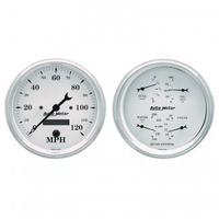 AUTOMETER GAUGE 2 PC GAUGE KIT,5" QUAD & SPEEDO,ELECTRIC,240-33 ?,OLD TYME WHITE # 1603