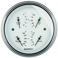 AUTOMETER 3-3/8" QUAD GAUGE,100 PSI/100-250F/8-18V/0-90 ?,OLD-TYME WHITE # 1614