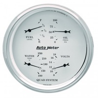 AUTOMETER GAUGE 5" QUAD GAUGE,100 PSI/100-250F/8-18V/0-90 ?,OLD-TYME WHITE # 1619