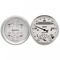 2 PC GAUGE KIT,3-3/8" QUAD& TACH/SPEEDO,ELECTRIC,240-33 ?,OLD TYME WHITE # 1620