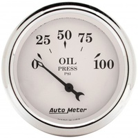 AUTOMETER GAUGE 2-1/16" OIL PRESSURE,0-100 PSI,AIR-CORE,OLD-TYME WHITE # 1628