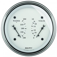 AUTOMETER GAUGE 3-3/8" DUAL GAUGE,100-250F/8-18V,OLD-TYME WHITE # 1630