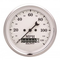 AUTOMETER GAUGE 3-3/8" SPEEDOMETER,0-120 MPH,ELECTRIC,OLD-TYME WHITE # 1679