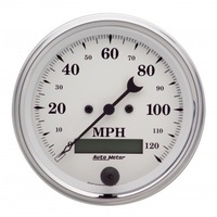 AUTOMETER GAUGE 3-3/8" SPEEDOMETER,0-120 MPH,ELECTRIC,OLD-TYME WHITE # 1680