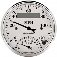 GAUGE 3-3/8" TACHOMETER/SPEEDOMETER COMBO,8K RPM/120 MPH,ELECTRIC,OLD-TYME WHITE # 1681