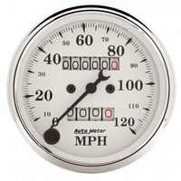 AUTOMETER GAUGE 3-1/8" SPEEDOMETER,0-120 MPH,MECHANICAL,OLD-TYME WHITE # 1693