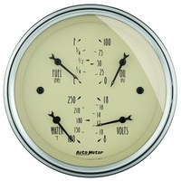 AUTOMETER 3-3/8" QUAD GAUGE,100 PSI/100-250F/8-18V/0-90 ?,ANTIQUE BEIGE # 1814