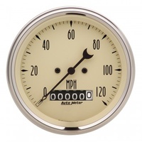 GAUGE 3-3/8" SPEEDOMETER,0-120 MPH,ELECTRIC W/ BARREL ODO,ANTIQUE BEIGE # 1879