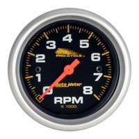 AUTOMETER GAUGE 2-5/8" TACHOMETER,0-8,000 RPM,BLACK W/ SILVER BEZEL,PRO-CYCLE # 19324