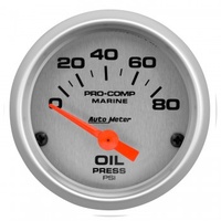 AUTOMETER GAUGE 2-1/16" OIL PRESSURE,0-80 PSI,AIR-CORE,MARINE SILVER # 200744-33